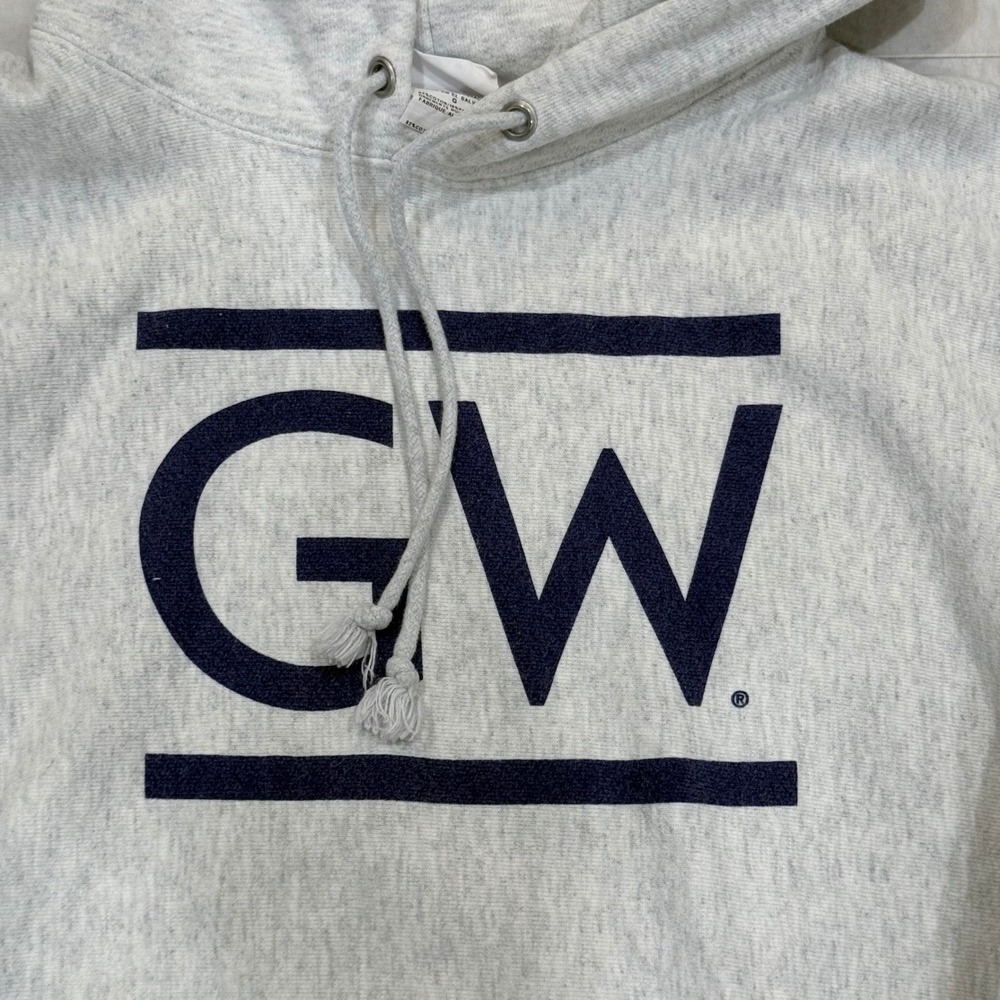 GW George Washington University Champion Reverse Weave Hoodie Gray Navy Large - Picture 3 of 5
